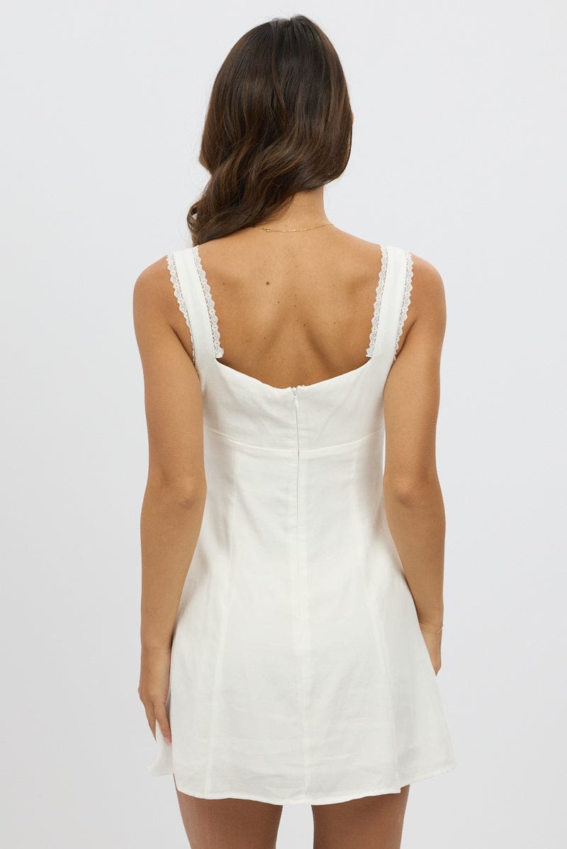 White Mini Dress Gathered Bust | Ally Fashion White Mini Dress Gathered Bust | Ally Fashion