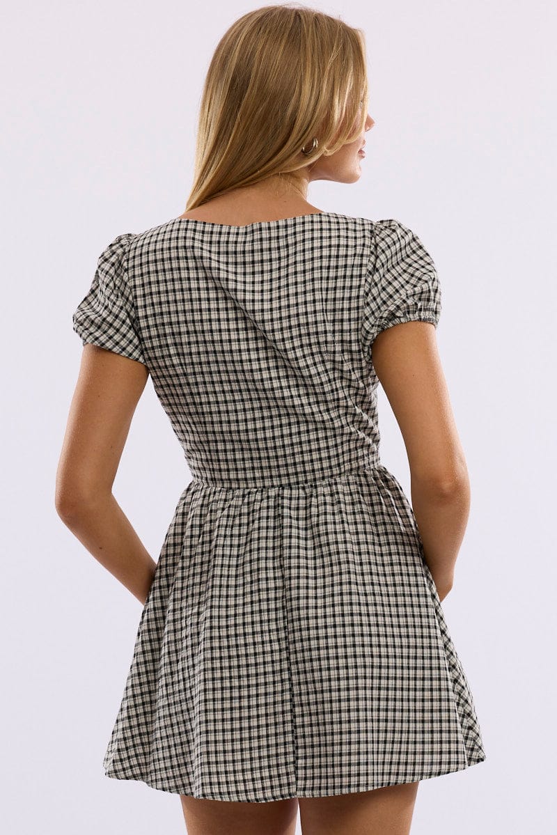 Black Check Mini Dress Ribbon Detail | Ally Fashion Black Check Mini Dress Ribbon Detail | Ally Fashion