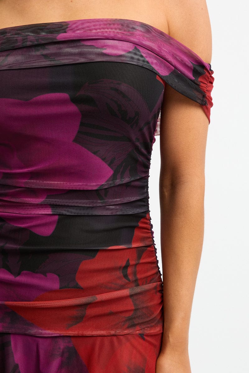 Black Floral Off Shoulder Dress Mini for Ally Fashion