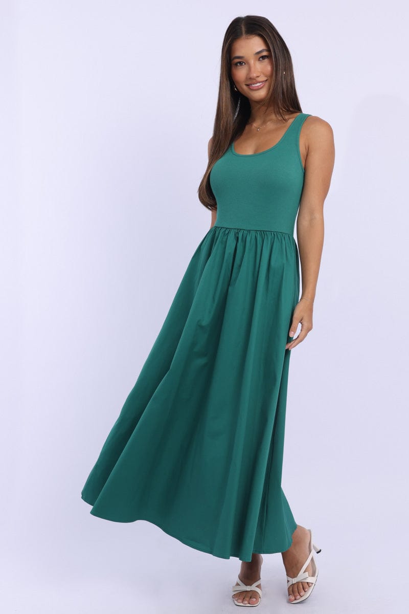 Green Midi Dress Ribbed Bodice | Ally Fashion Green Midi Dress Ribbed Bodice | Ally Fashion