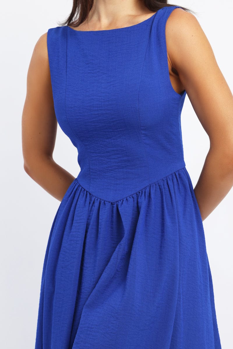 Blue Dropped Waist Maxi Dress | Ally Fashion Blue Dropped Waist Maxi Dress | Ally Fashion