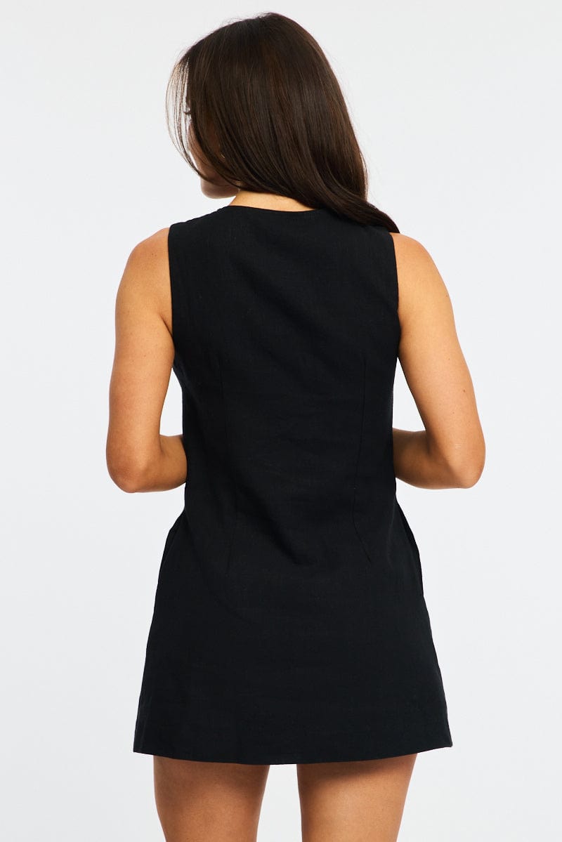 Black Mini Dress Button Down for Ally Fashion