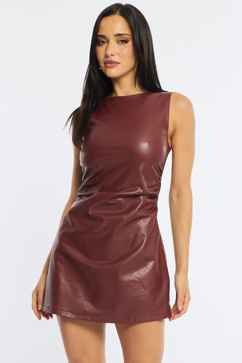 Red Mini Dress Round Neck for Ally Fashion