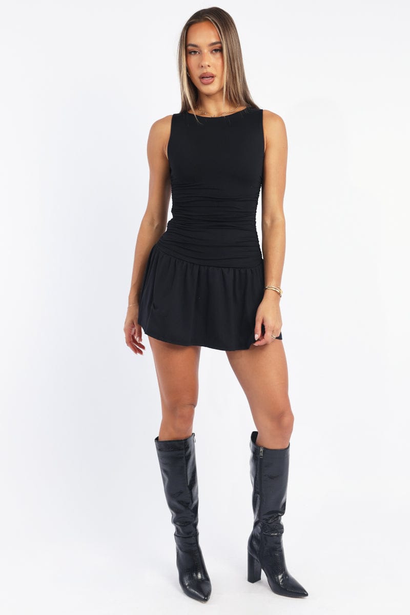 Black Mini Dress Drop Waist for Ally Fashion