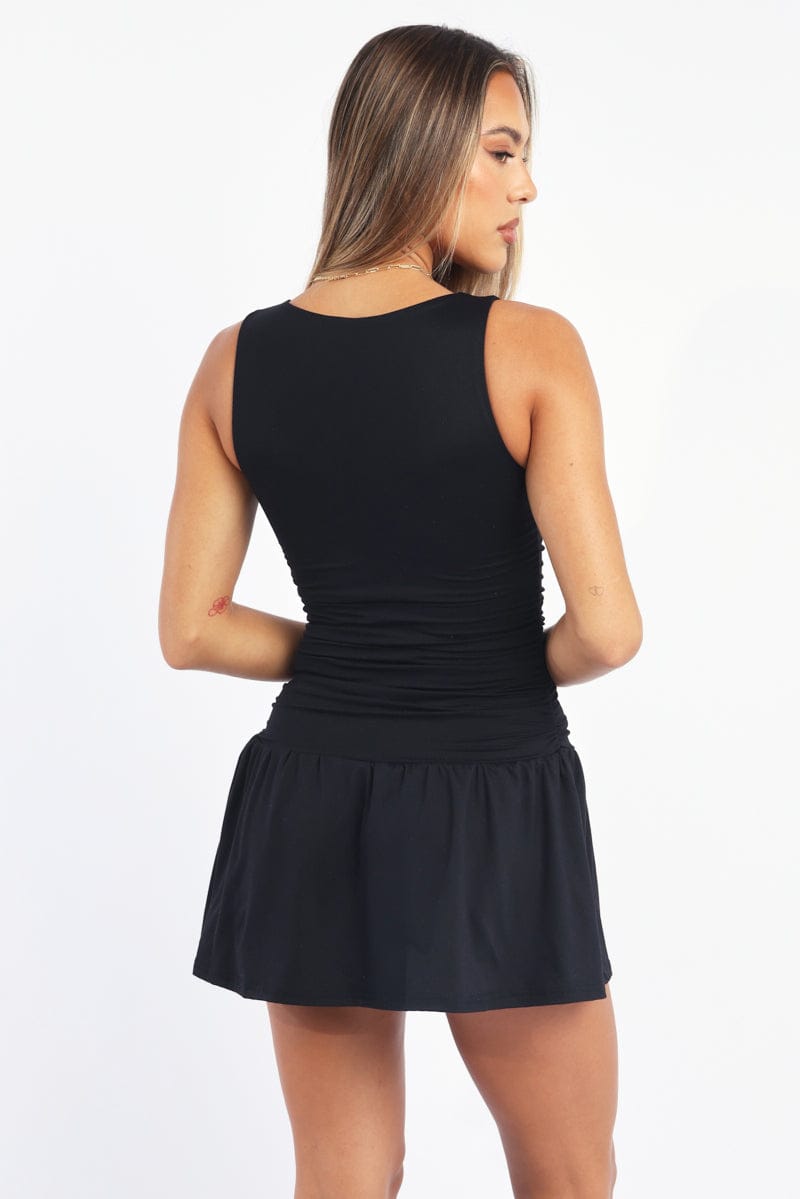 Black Mini Dress Drop Waist for Ally Fashion