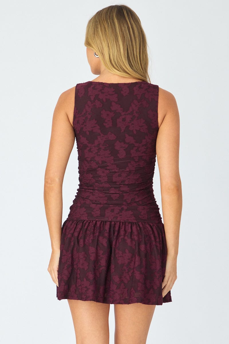 Red Mini Dress Drop Waist for Ally Fashion