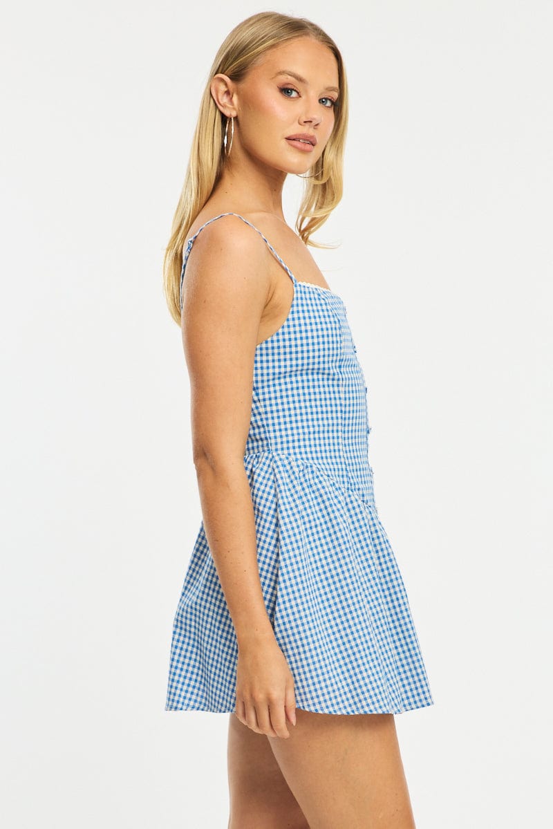 Blue Check Mini Dress Strappy for Ally Fashion