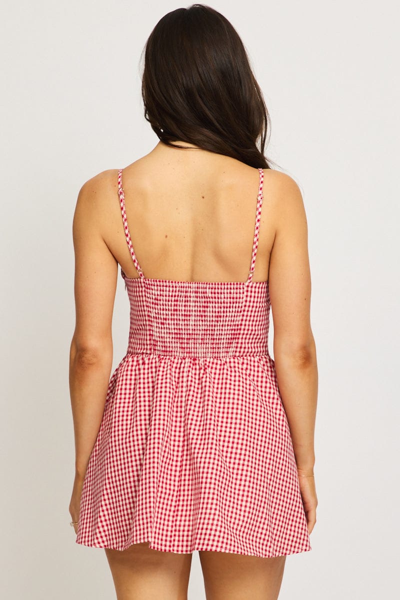 Red Check Mini Dress Strappy for Ally Fashion
