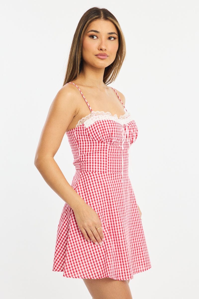 Blue Check Mini Dress Strappy for Ally Fashion