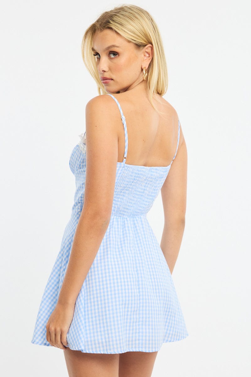 Blue Check Mini Dress Strappy for Ally Fashion