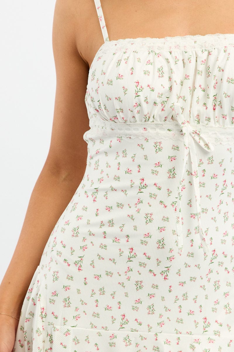 White Floral Asymmetric Mini Dress for Ally Fashion