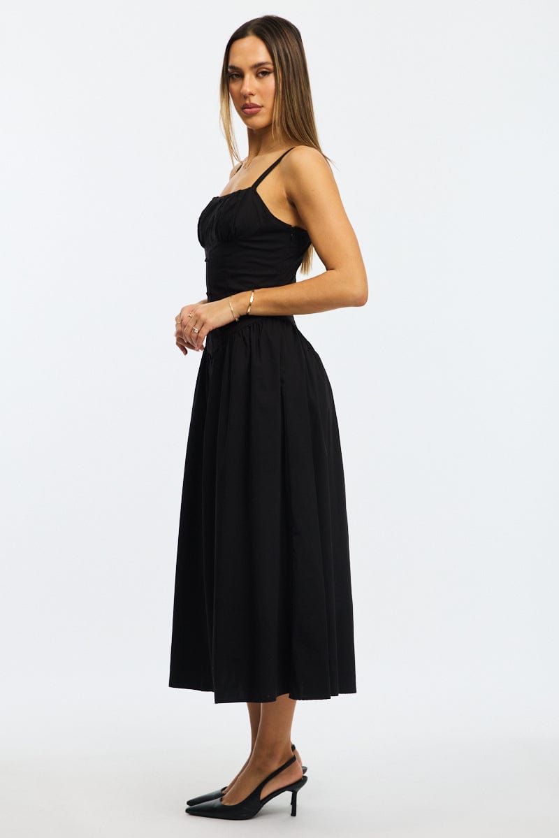 Black Midi Dress Sleeveless Poplin for Ally Fashion