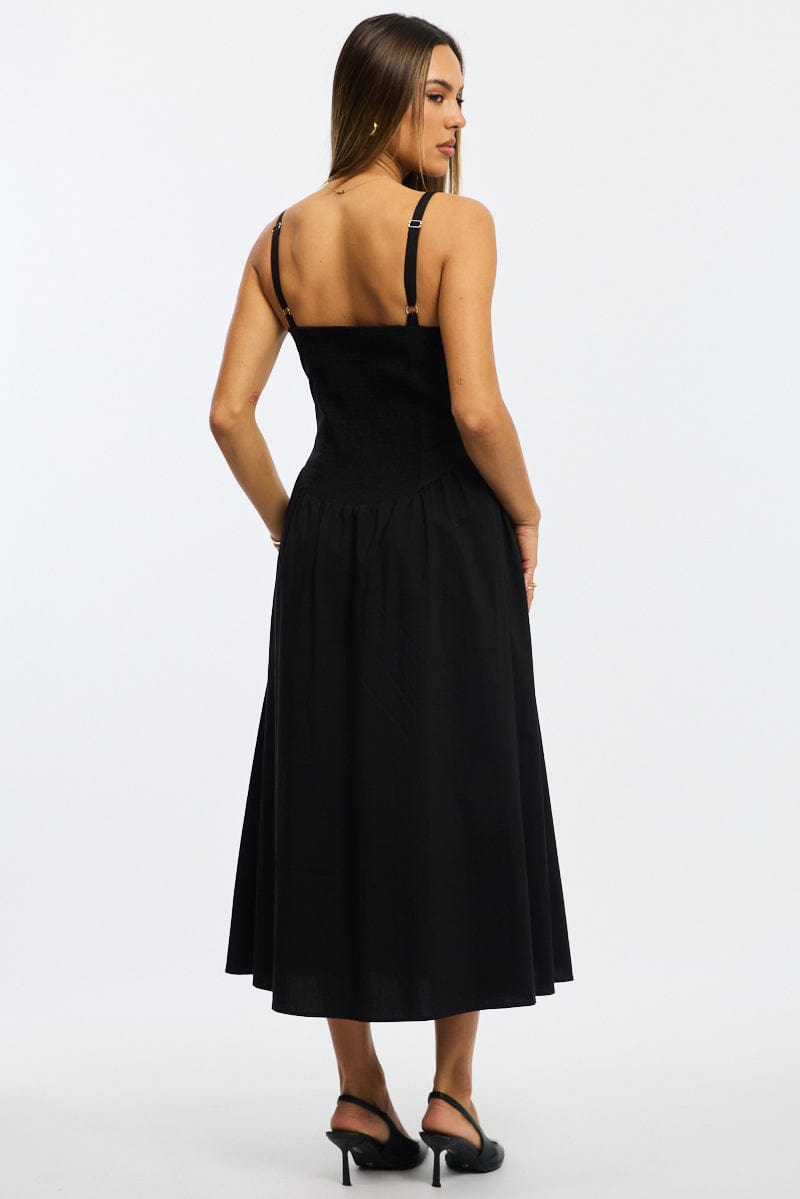 Black Midi Dress Sleeveless Poplin for Ally Fashion