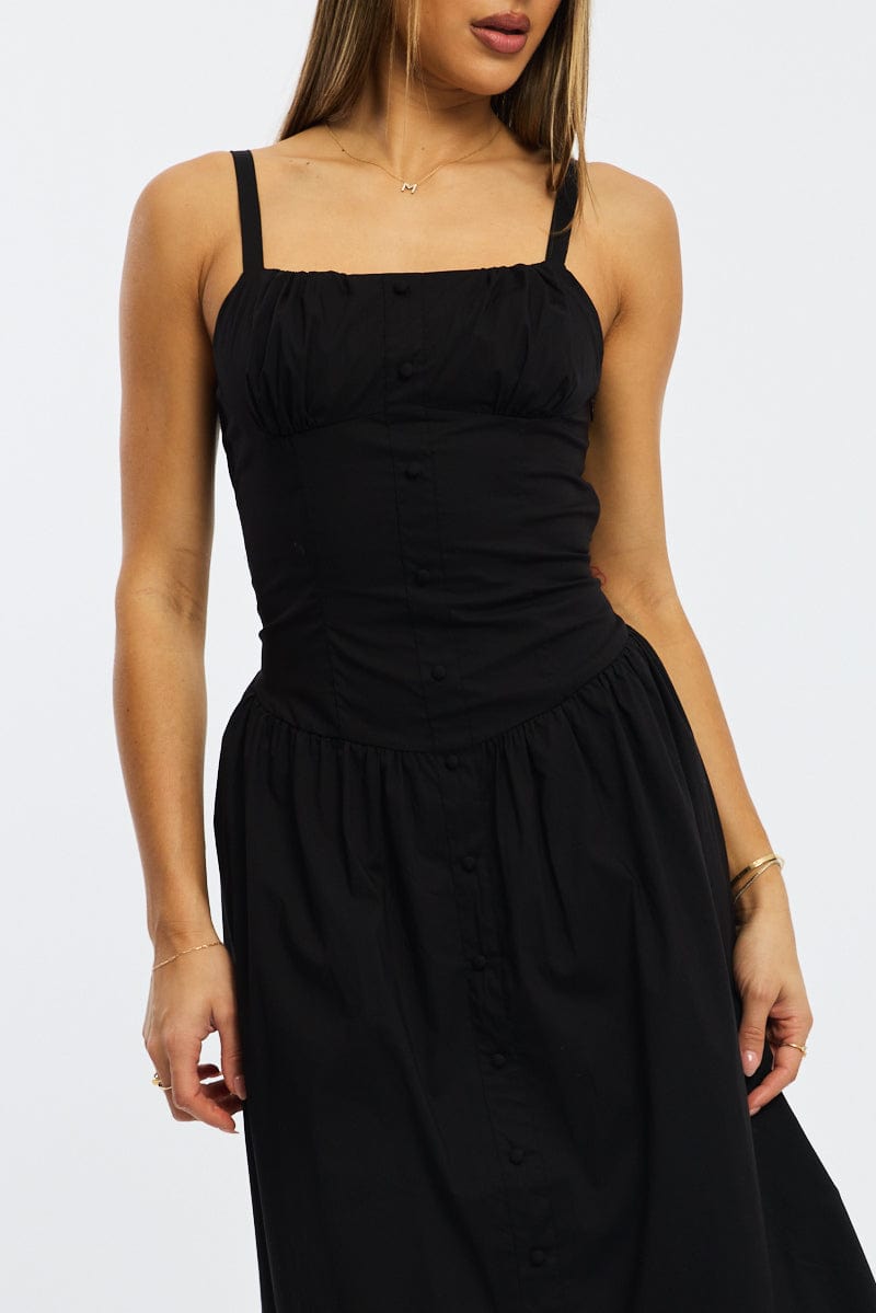 Black Midi Dress Sleeveless Poplin for Ally Fashion