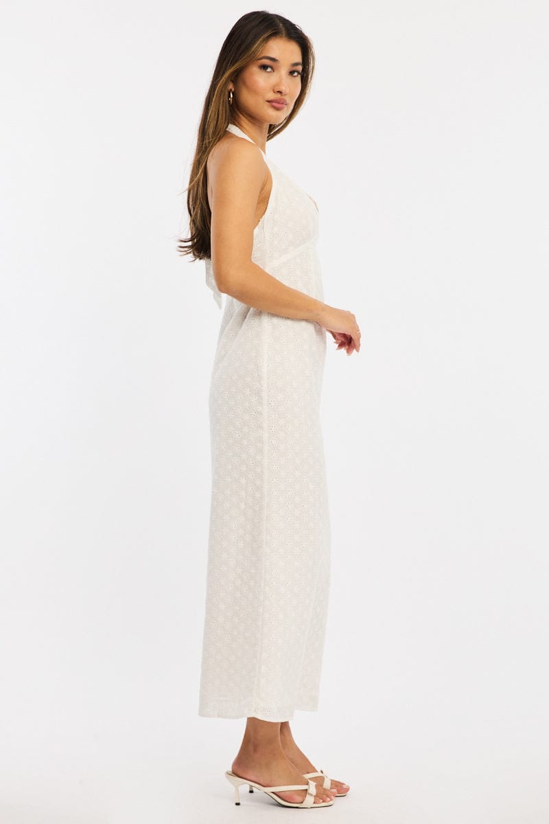 White Halter Neck Dress Eyelet Fabric for Ally Fashion