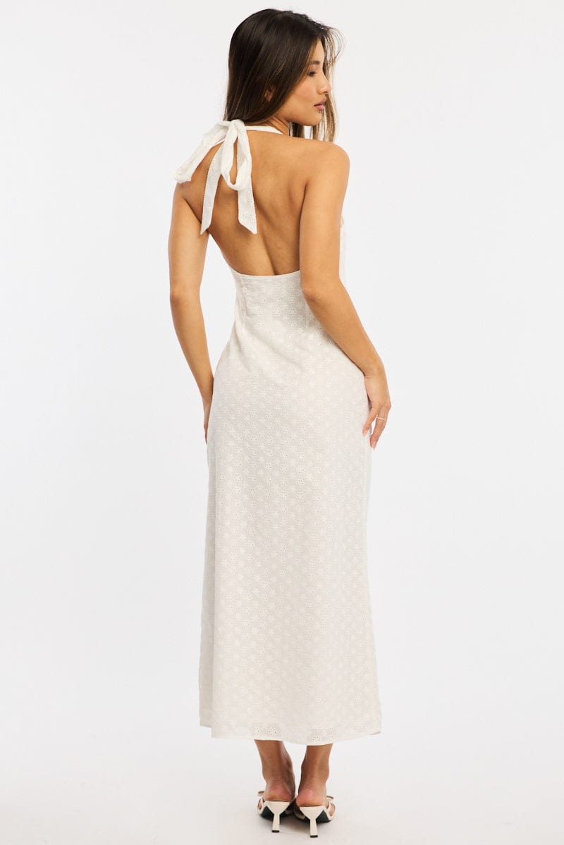 White Halter Neck Dress Eyelet Fabric for Ally Fashion