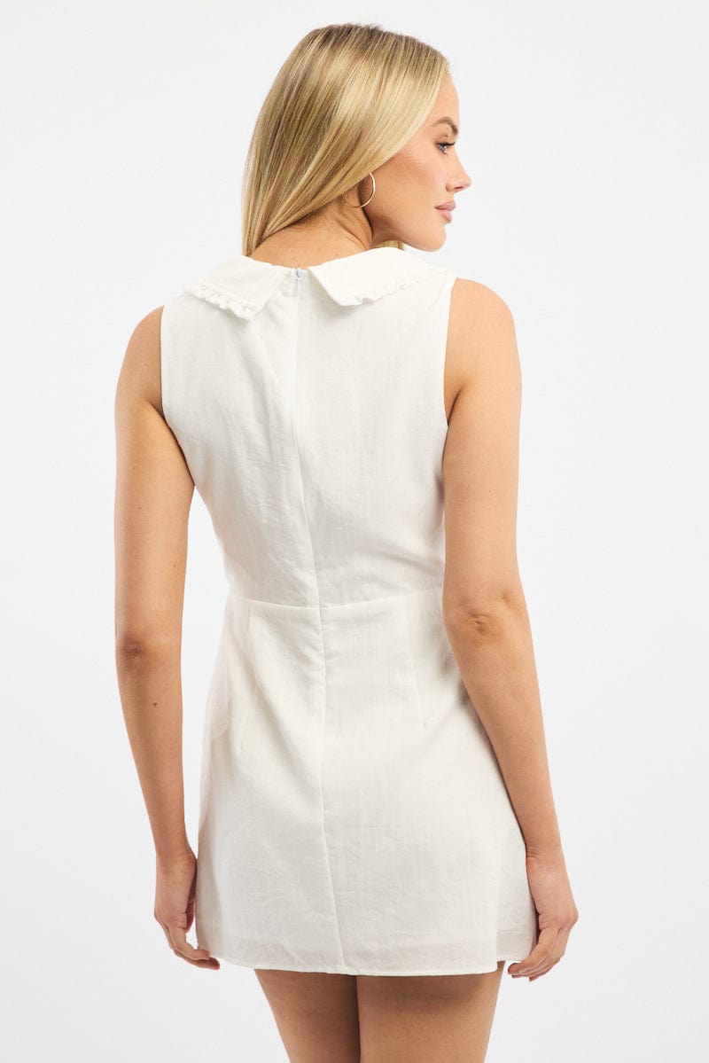 White Mini Dress Peter Pan Collar for Ally Fashion
