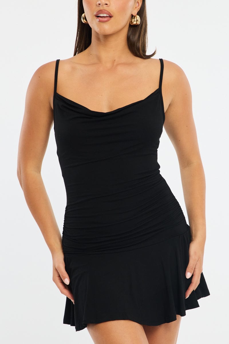 Black Mini Dress Cowl Neck for Ally Fashion