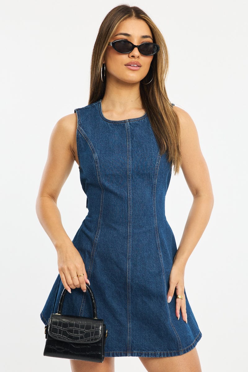 Blue Mini Dress Sleeveless for Ally Fashion