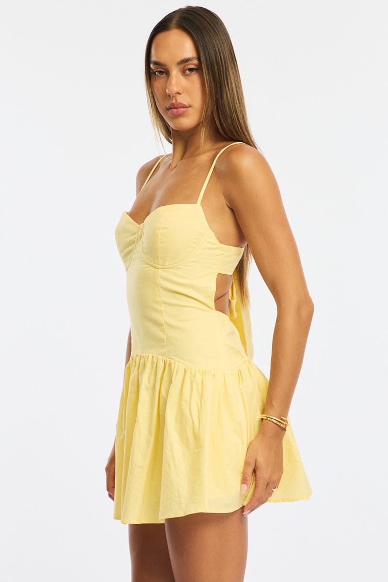Yellow Fit And Flare Dress Back Tie | Ally Fashion Yellow Fit And Flare Dress Back Tie | Ally Fashion