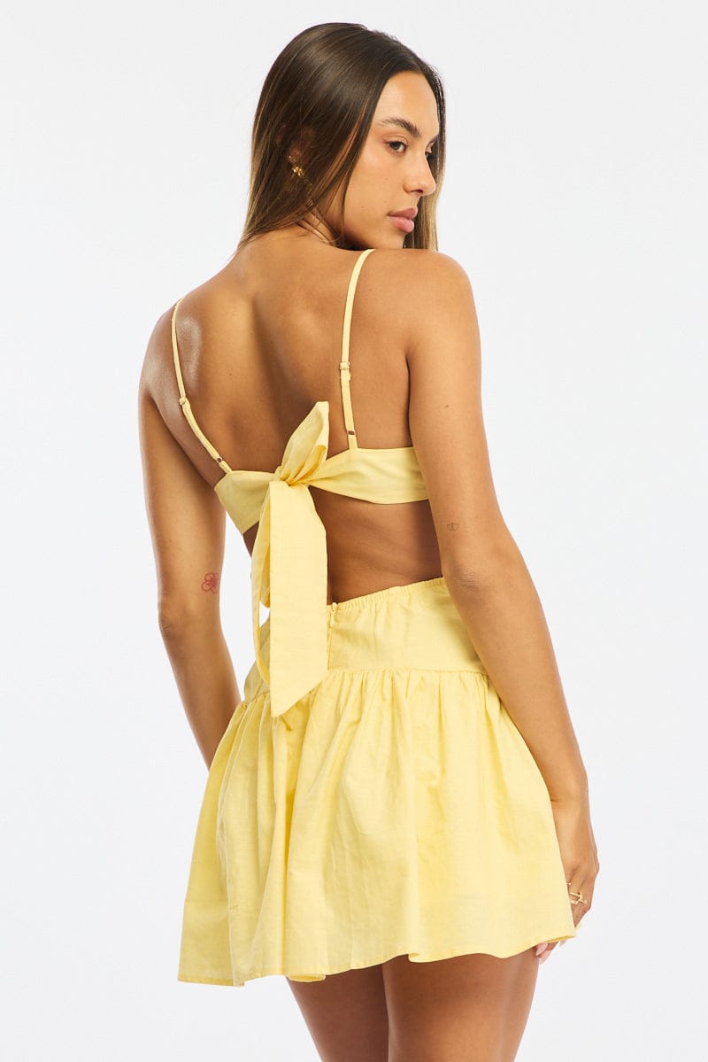Yellow Fit And Flare Dress Back Tie | Ally Fashion Yellow Fit And Flare Dress Back Tie | Ally Fashion