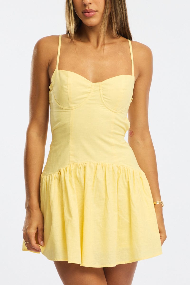 Yellow Fit And Flare Dress Back Tie for Ally Fashion