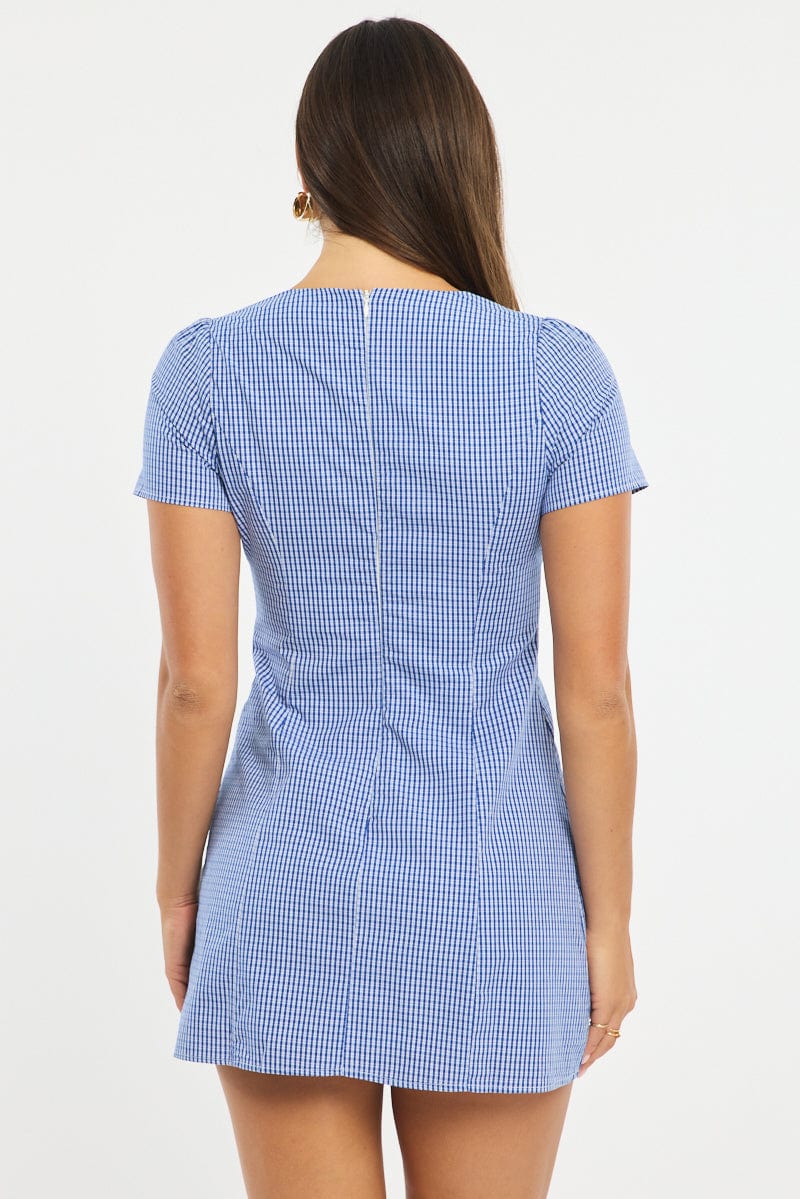 Blue Check Shirt Mini Dress for Ally Fashion