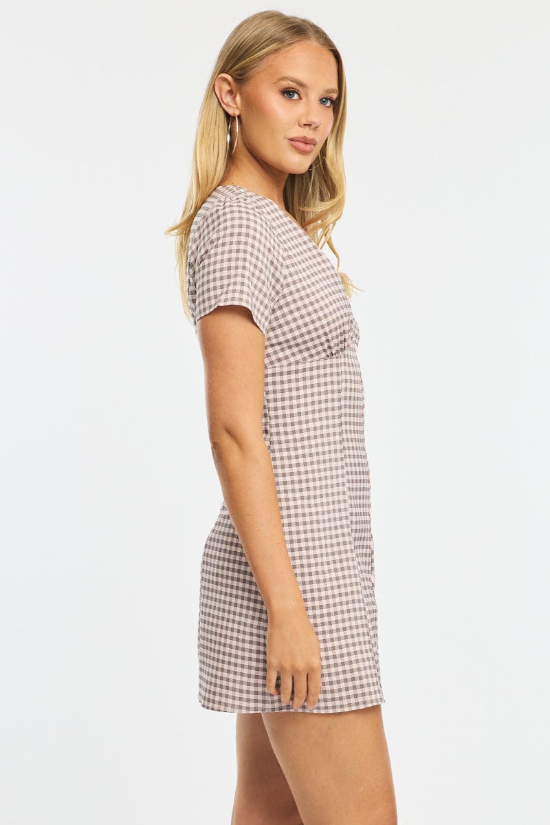Pink Check Shirt Mini Dress | Ally Fashion
