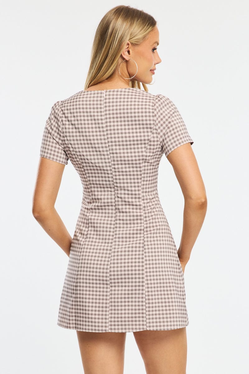 Pink Check Shirt Mini Dress | Ally Fashion