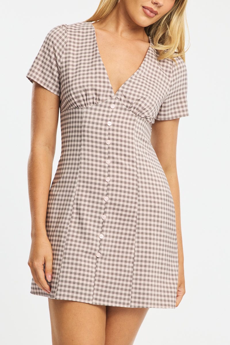 Check Top Pink Mini Pink Check Shirt Mini Dress | Ally Fashion