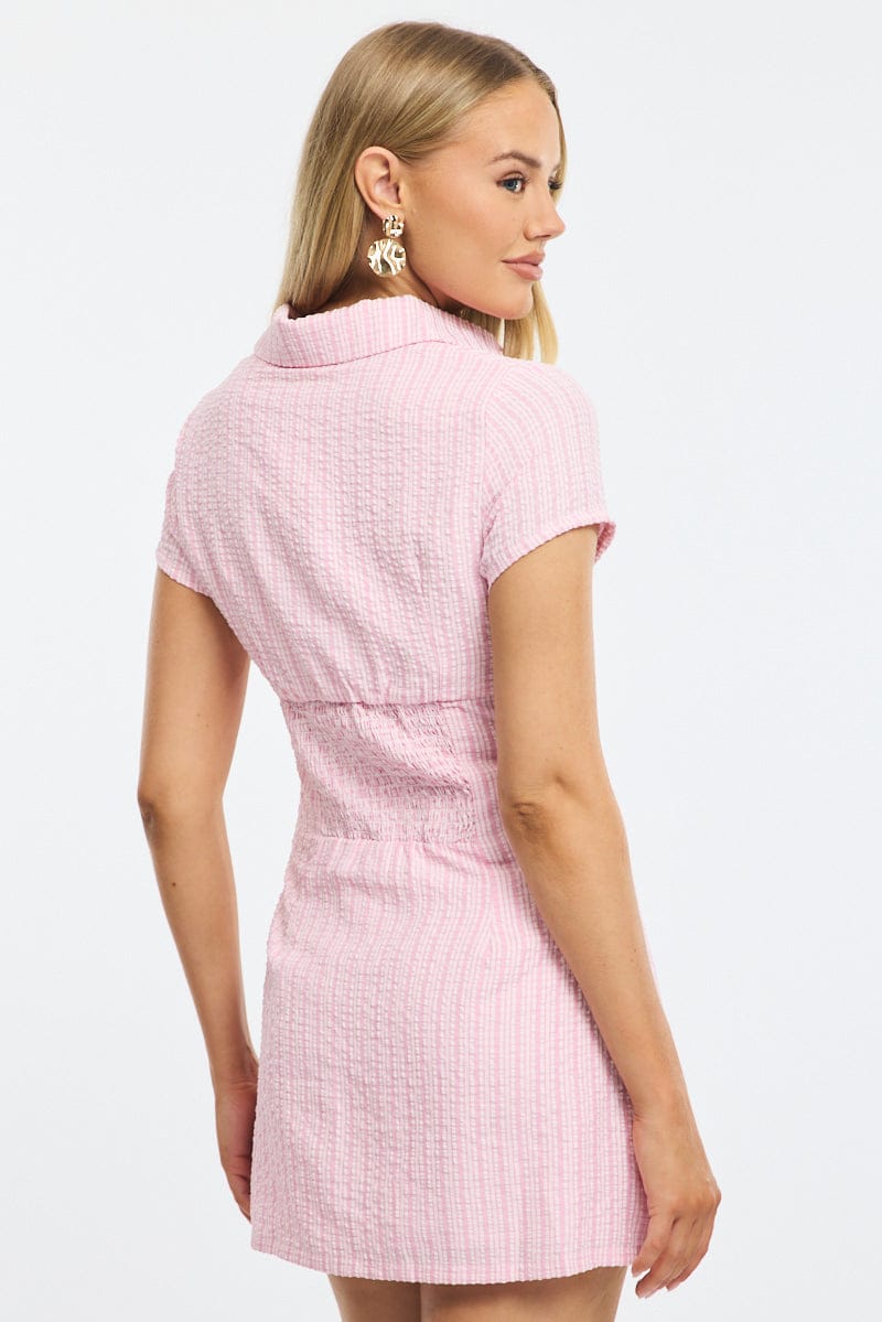 Check Top Pink Mini Pink Check Mini Dress Collared | Ally Fashion