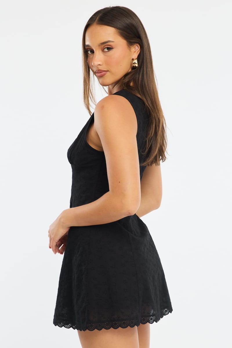 Black Mini Dress Eyelet Fabric for Ally Fashion