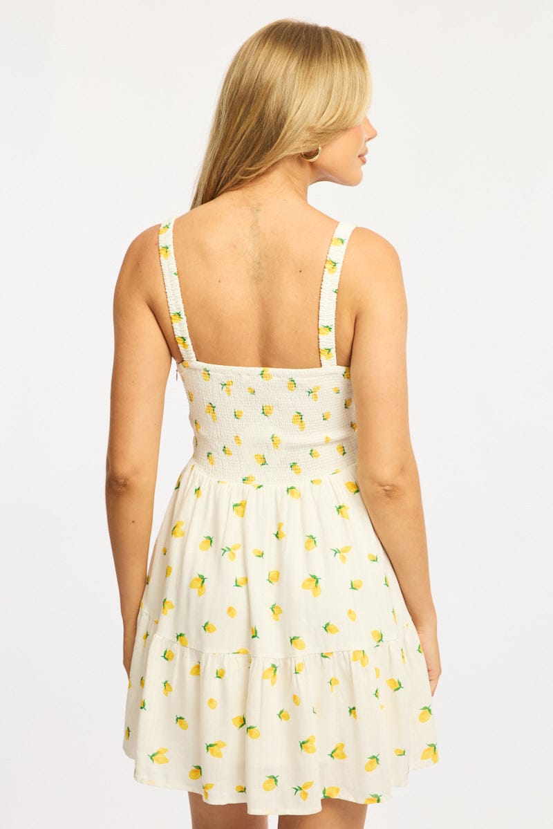 Yellow Ditsy Fit And Flare Dress Mini for Ally Fashion