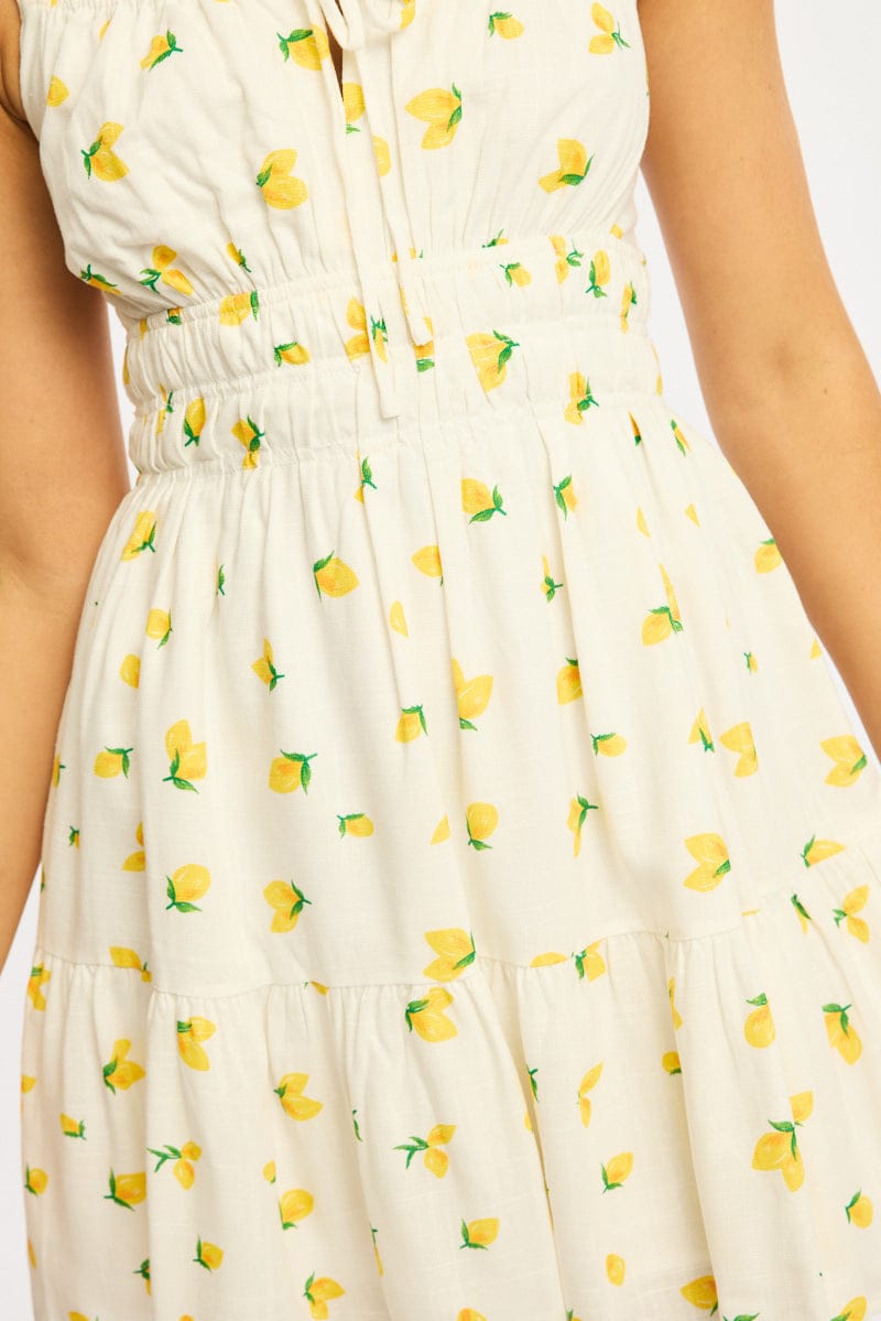 Yellow Ditsy Fit And Flare Dress Mini for Ally Fashion