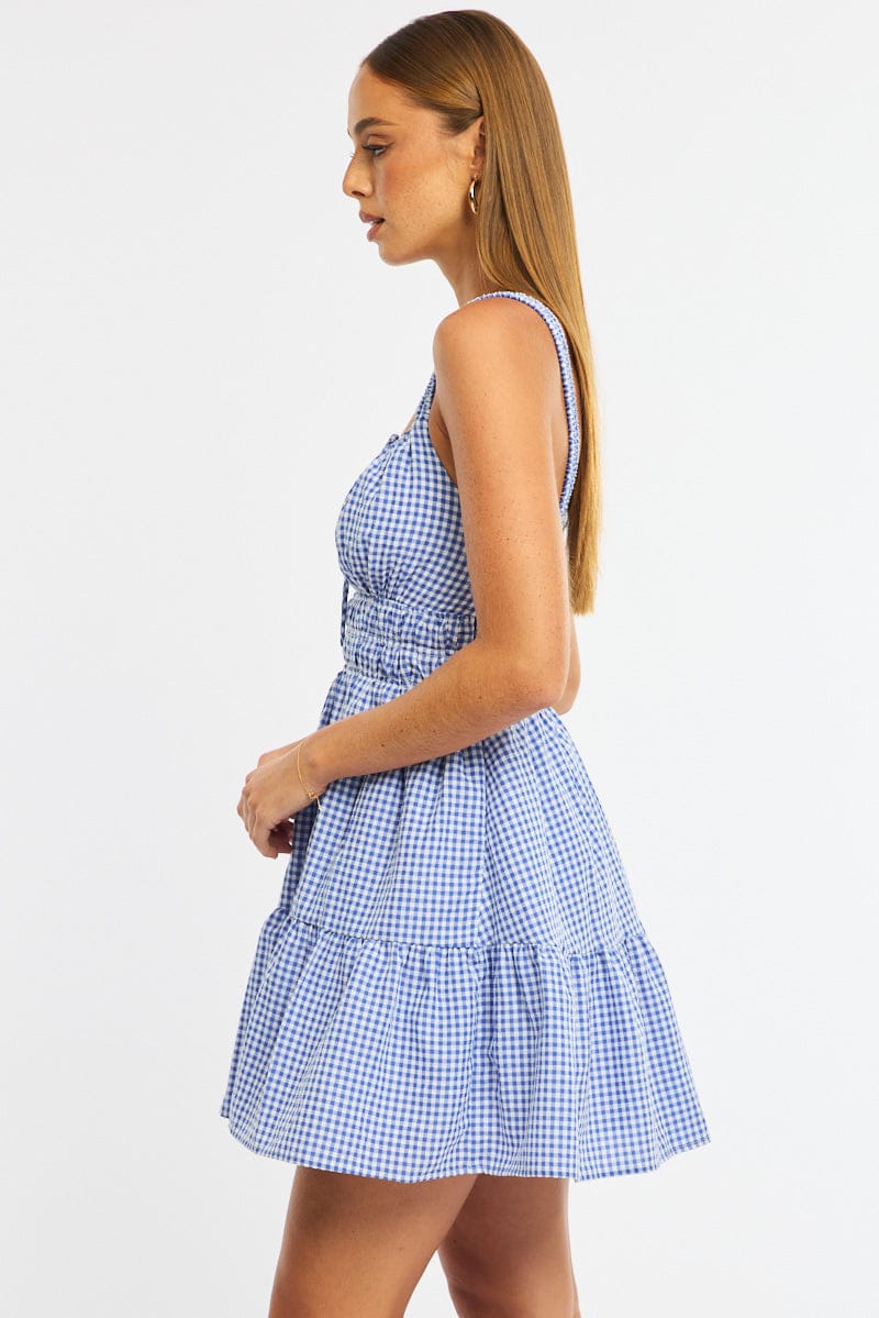 Blue Check Fit And Flare Dress Mini for Ally Fashion