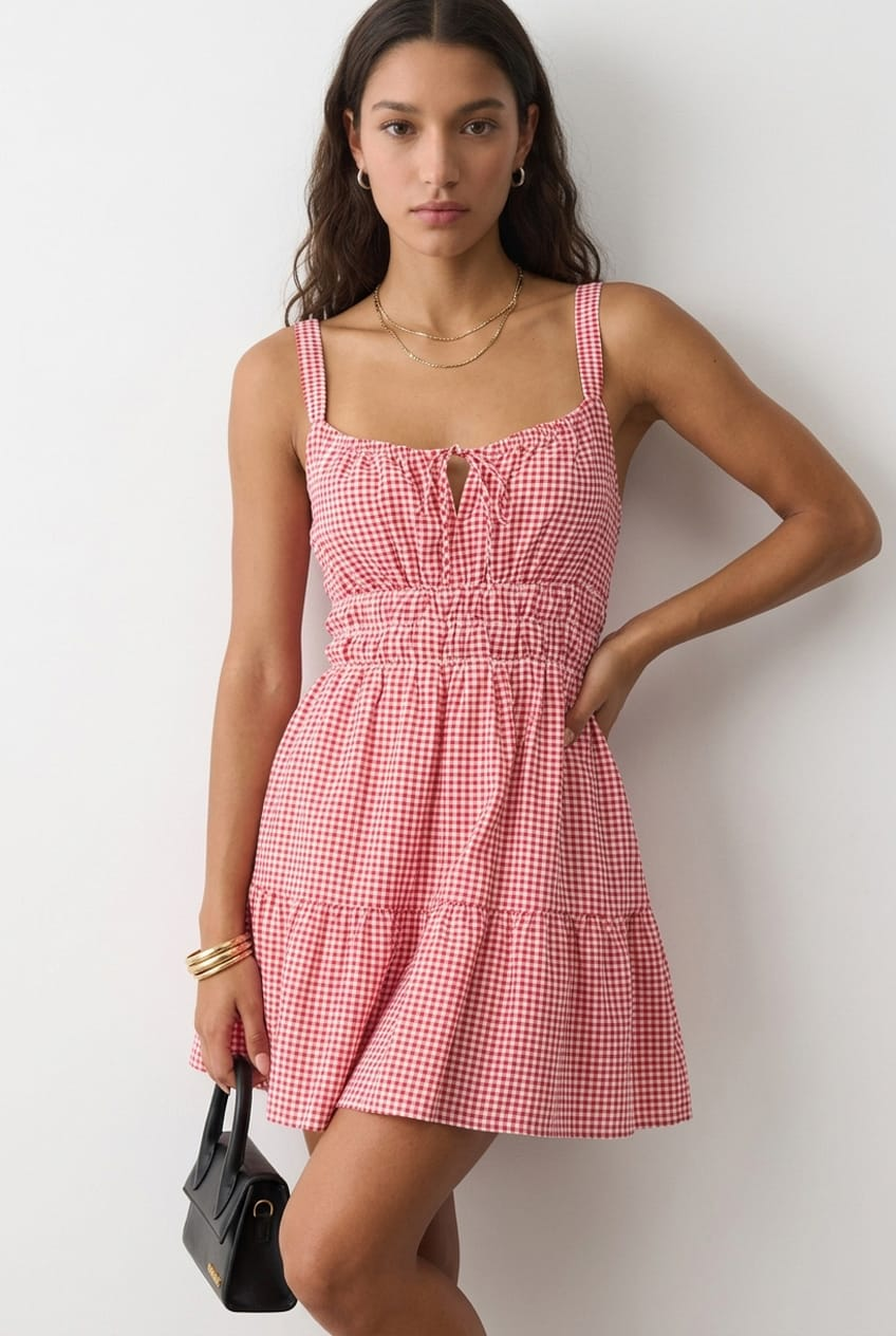 Red Check Fit-and-Flare Dress Mini from Ally Fashion