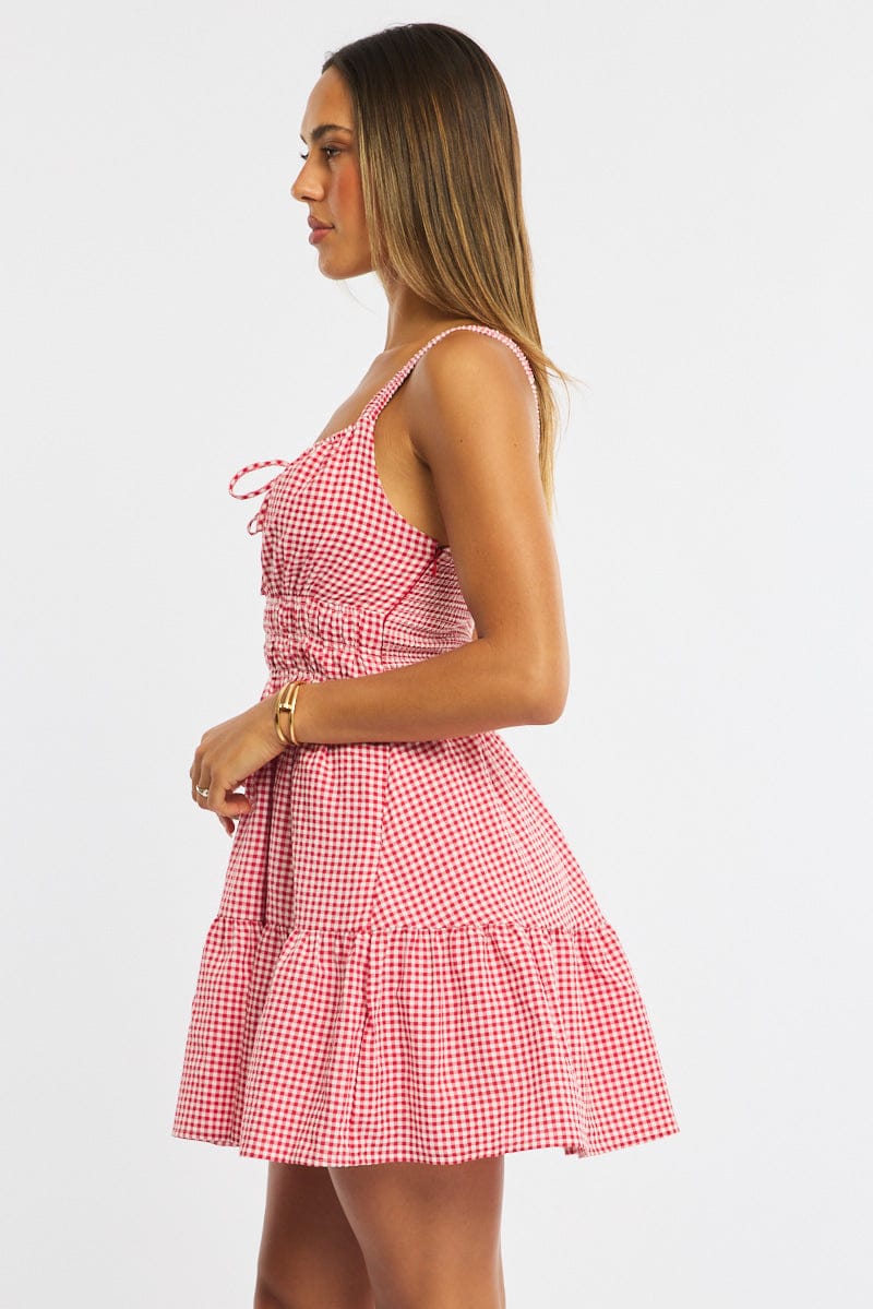 Red Check Fit And Flare Dress Mini | Ally Fashion Red Check Fit And Flare Dress Mini | Ally Fashion