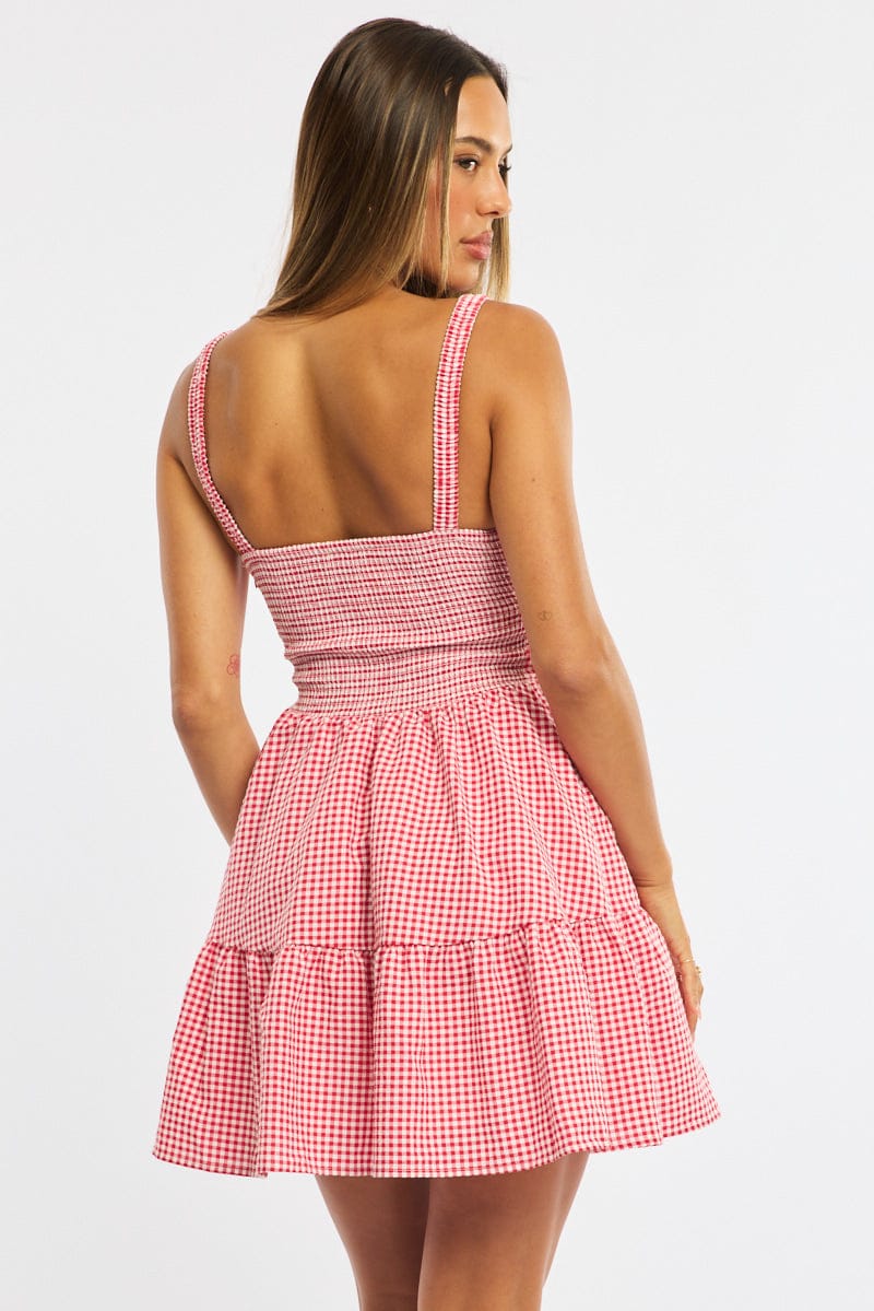 Red Check Fit And Flare Dress Mini for Ally Fashion