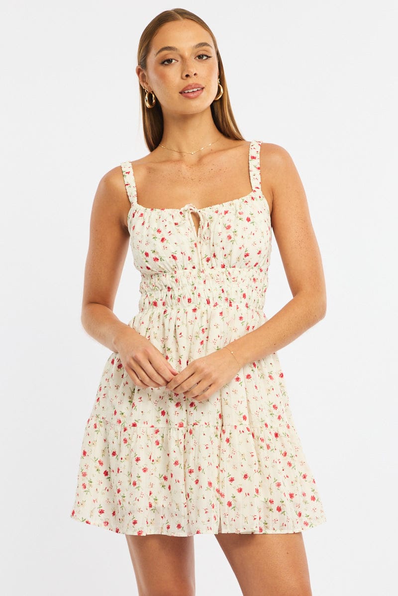 Red Ditsy Fit And Flare Dress Mini for Ally Fashion