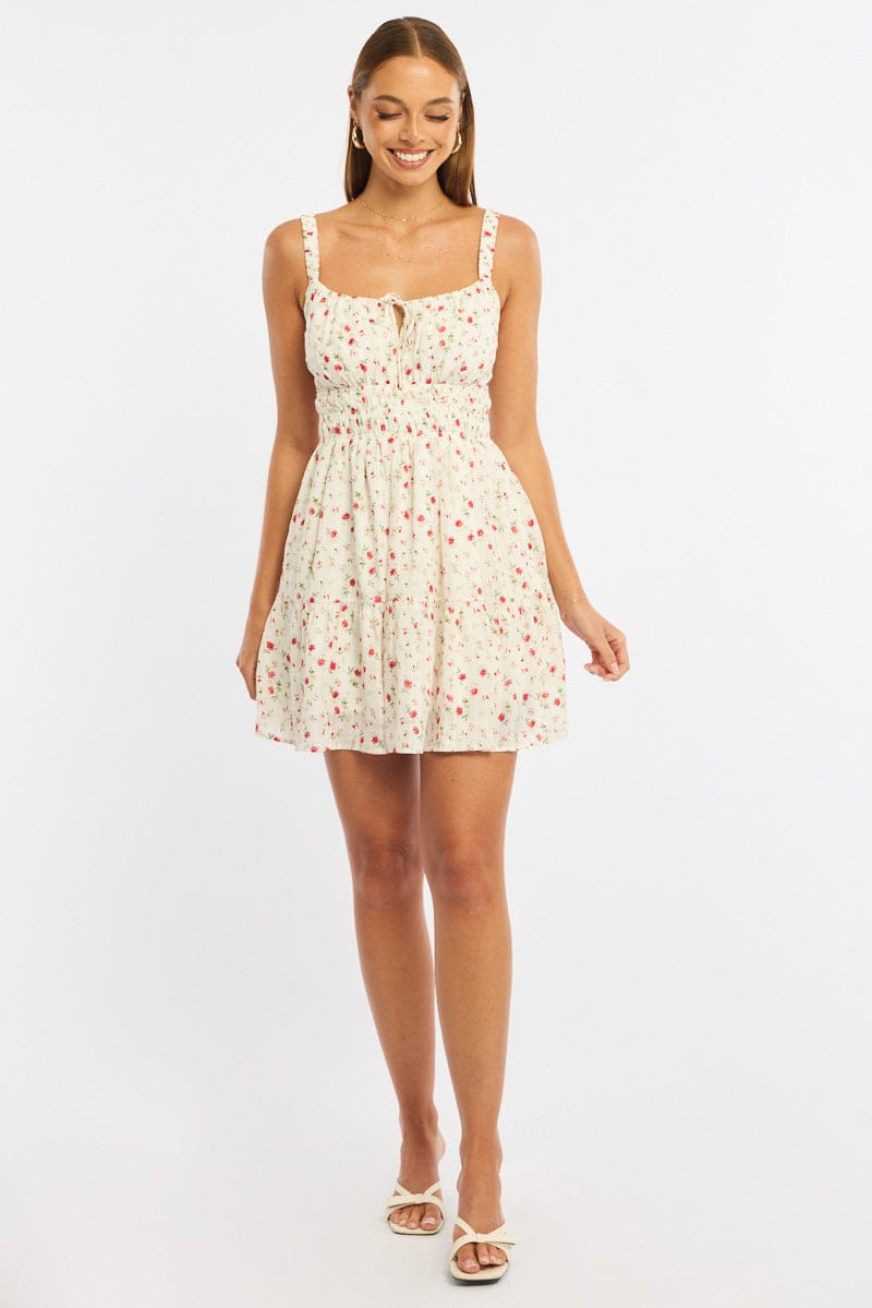 Red Ditsy Fit And Flare Dress Mini for Ally Fashion
