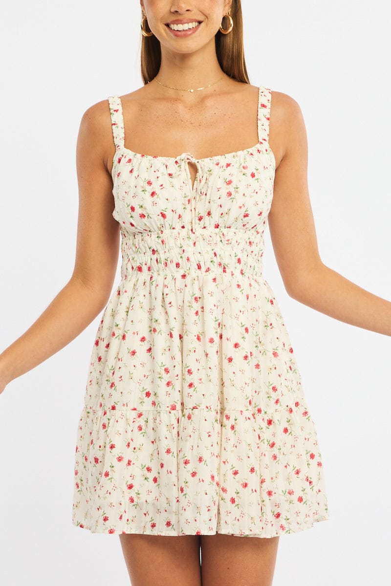 Red Ditsy Fit And Flare Dress Mini for Ally Fashion