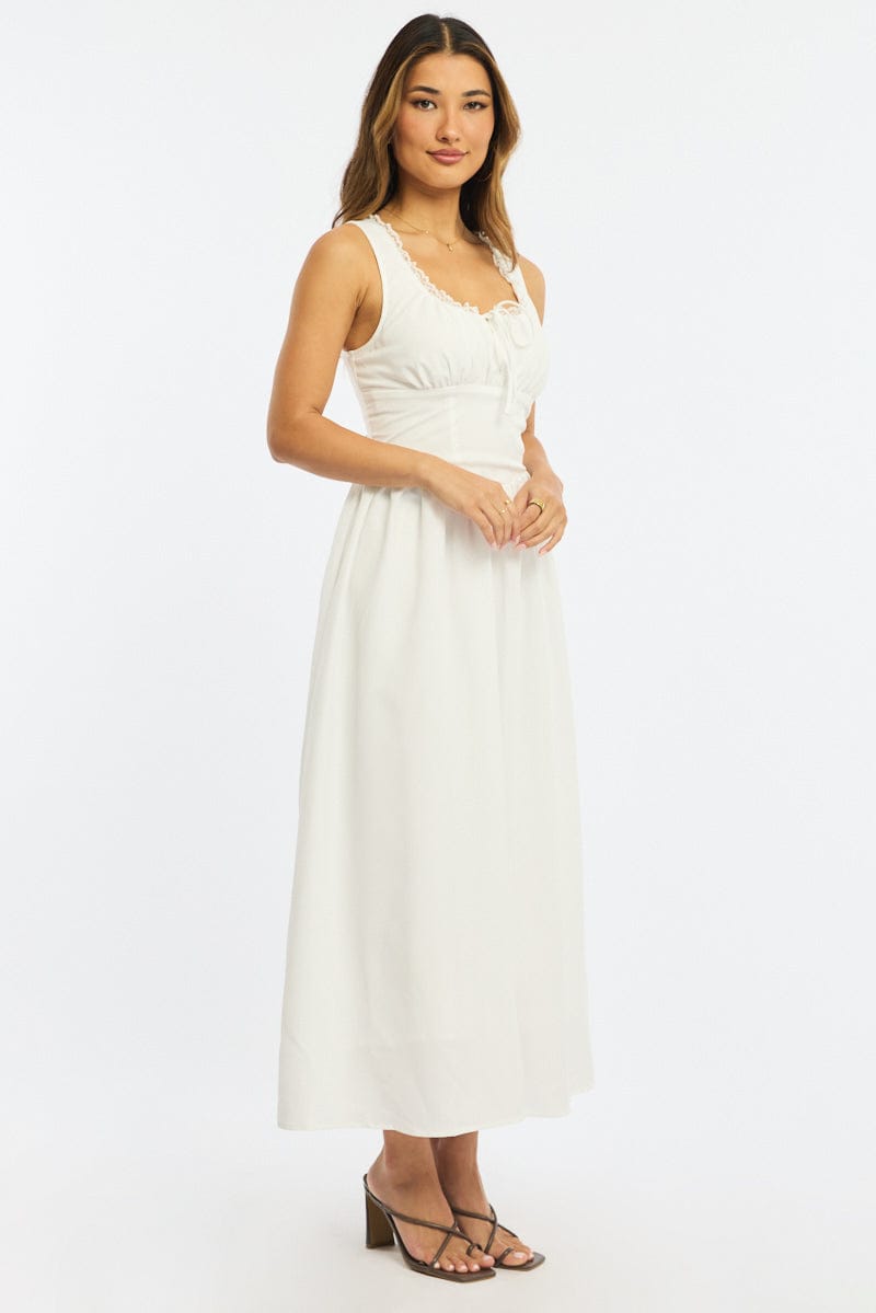 White Midi Dress Gathering Bust for Ally Fashion