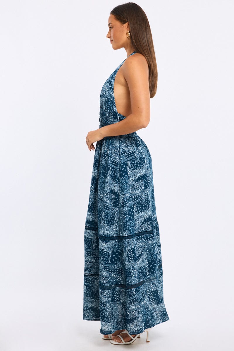 Blue Boho Maxi Dress Halter Neck | Ally Fashion Blue Boho Maxi Dress Halter Neck | Ally Fashion