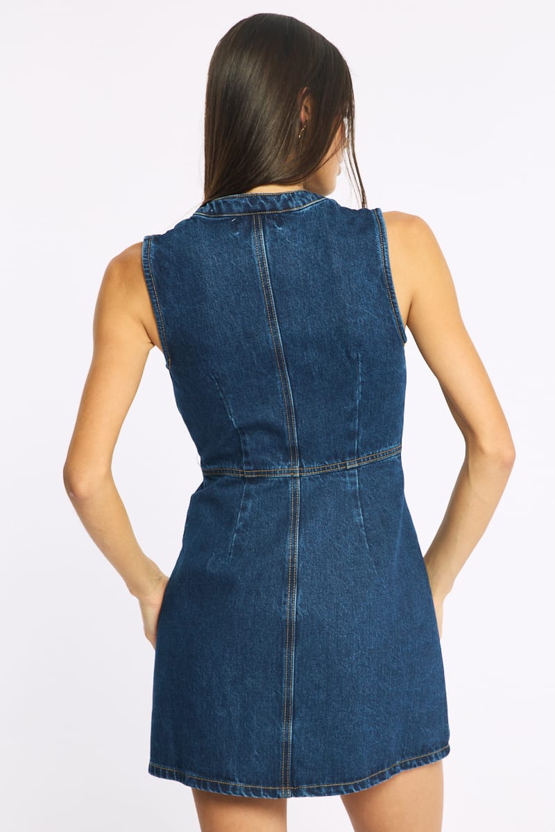 Blue Mini Dress Pocket Detail for Ally Fashion