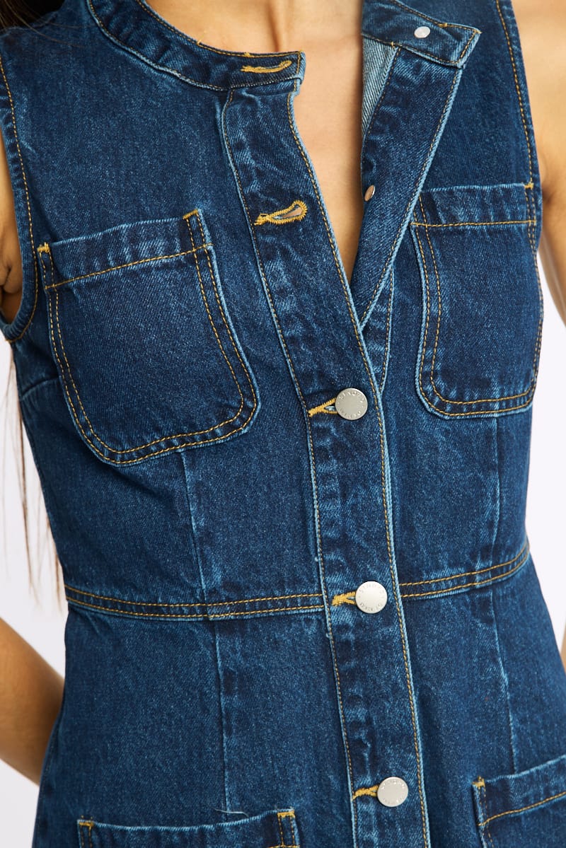 Blue Mini Dress Pocket Detail for Ally Fashion