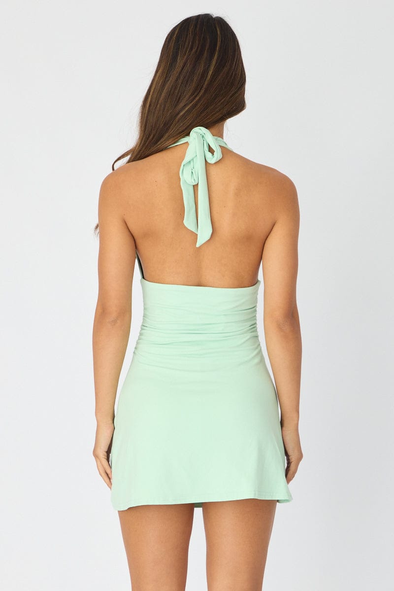 Green Halter Neck Mini Dress for Ally Fashion