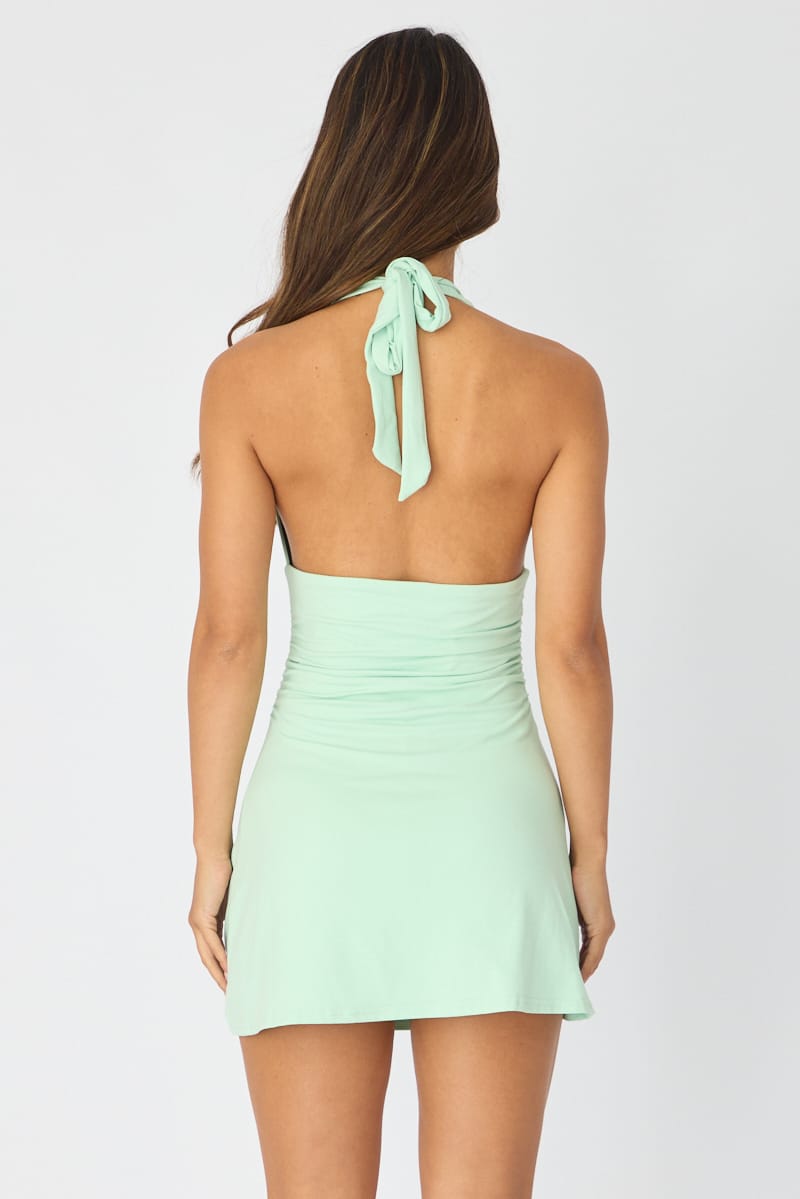 Green Halter Neck Mini Dress for Ally Fashion