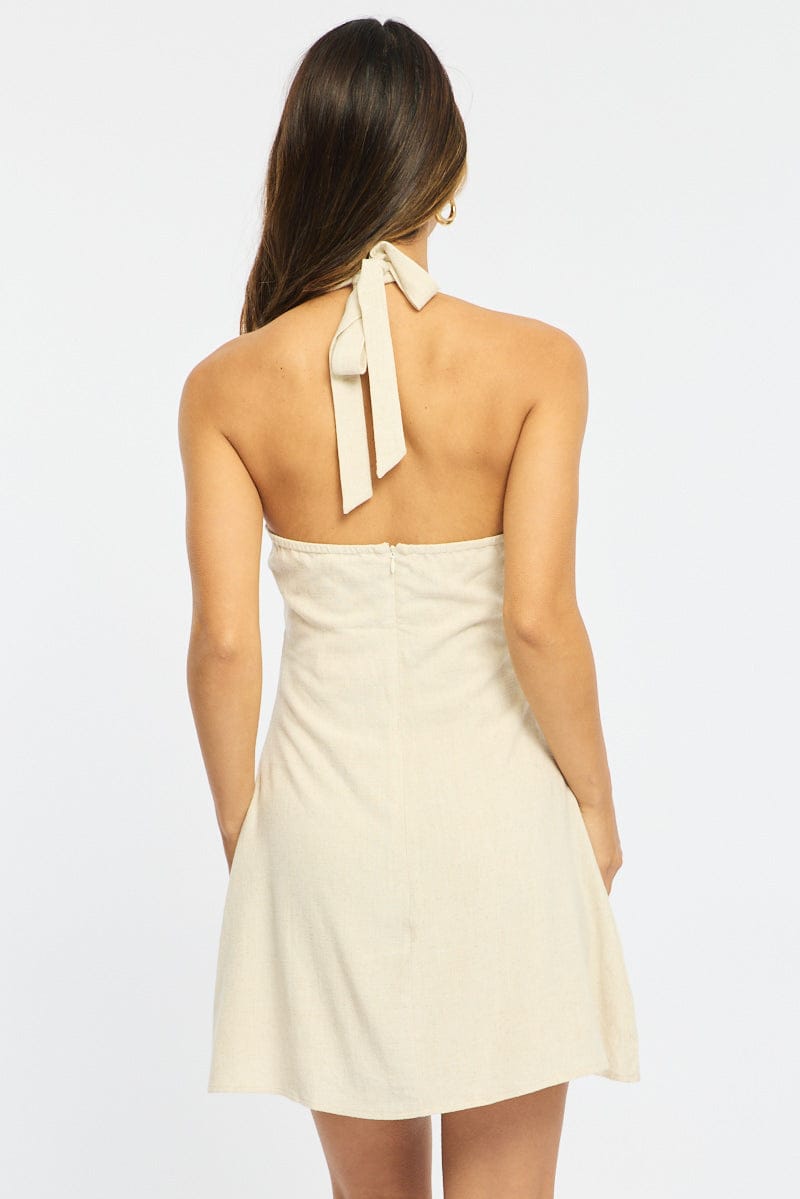 Beige Mini Dress V-neck for Ally Fashion