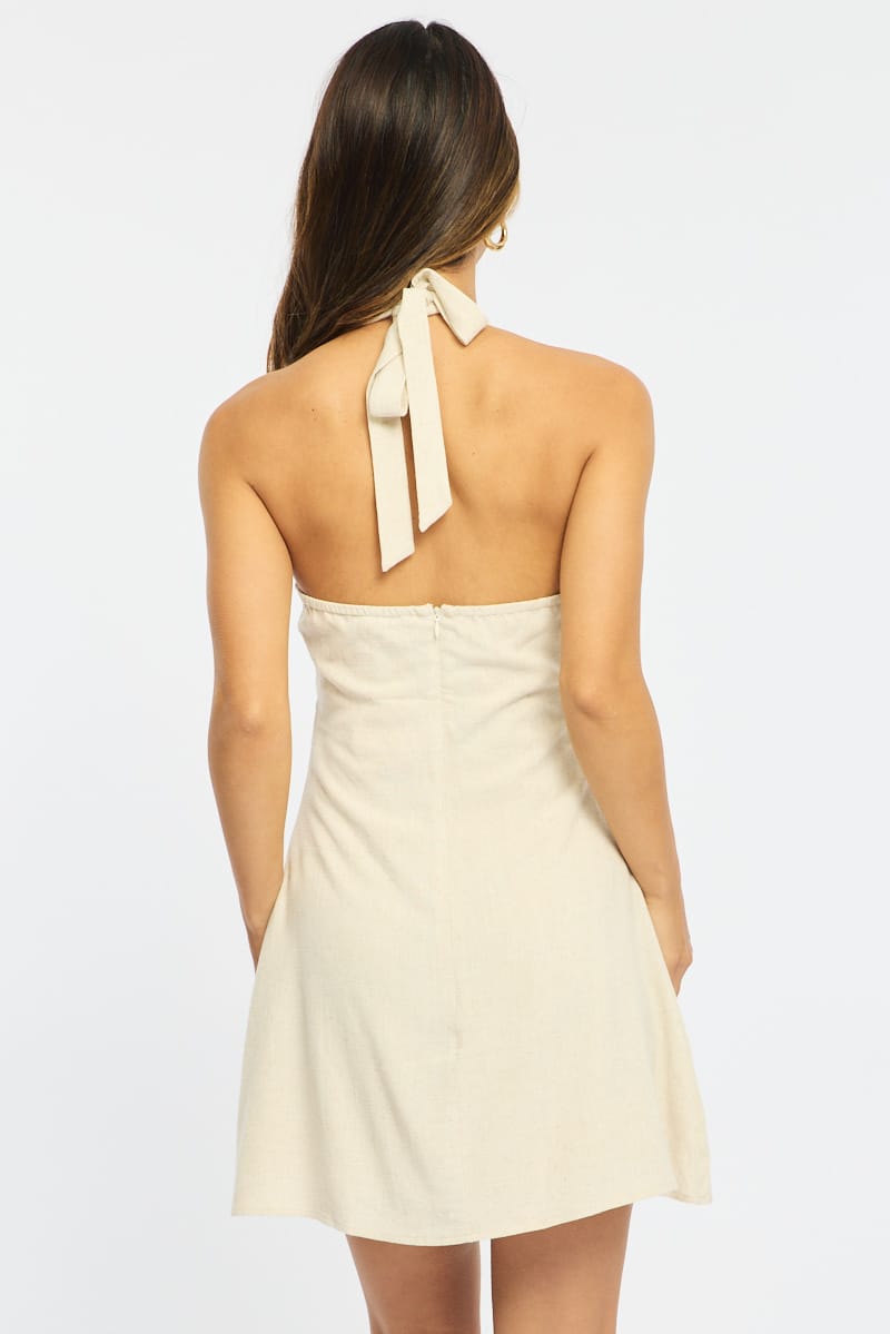 Beige Mini Dress V-neck for Ally Fashion
