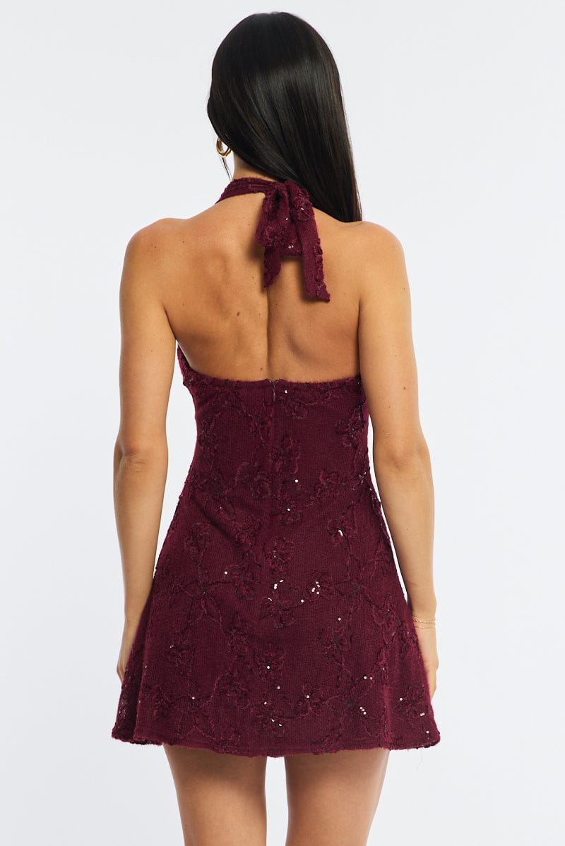 Red Mini Dress V-neck for Ally Fashion